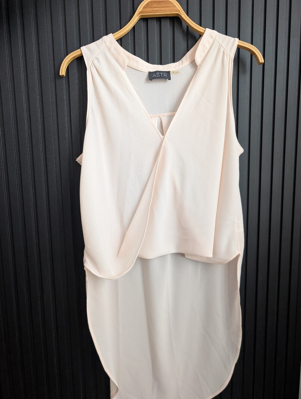 ASTR Blush Sleeveless High-Low Draped Wrap Blouse Size S